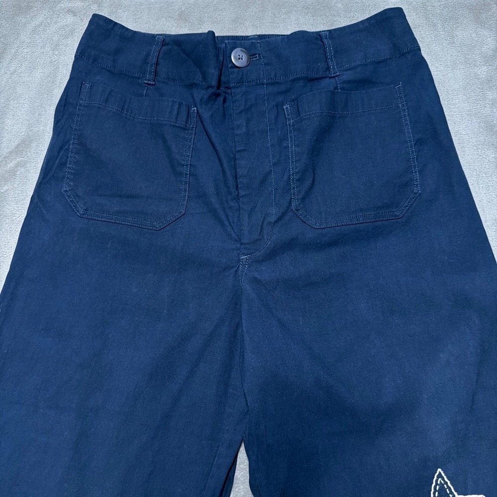 Maeve The Colette Pants Womens 32 Navy Blue Star Embroidered Wide Leg Cropped - Picture 5 of 14